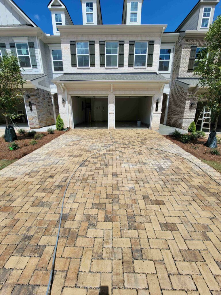 Paver driveway after a touch-up pressure wash